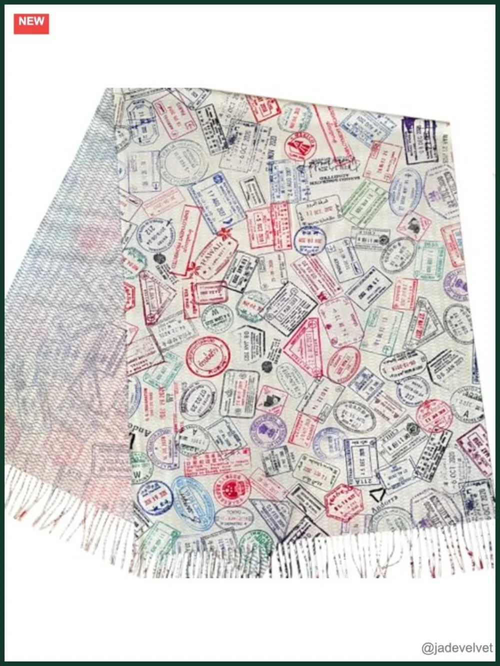 Traveler Scarf with Passport Stamps Print, Lightweight Acrylic, Flight